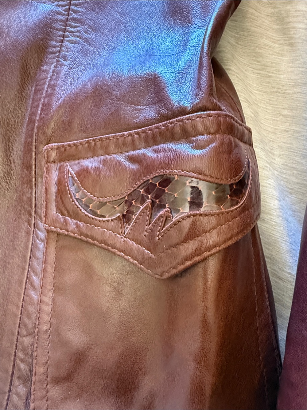 Vintage Leather Blazer Jacket - Burgundy - Picture 2 of 3